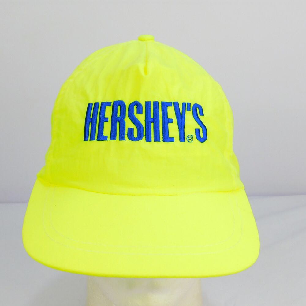 Vintage Hershey's Neon Yellow Nylon Snapback Hat Cap Embroidered USA Candy